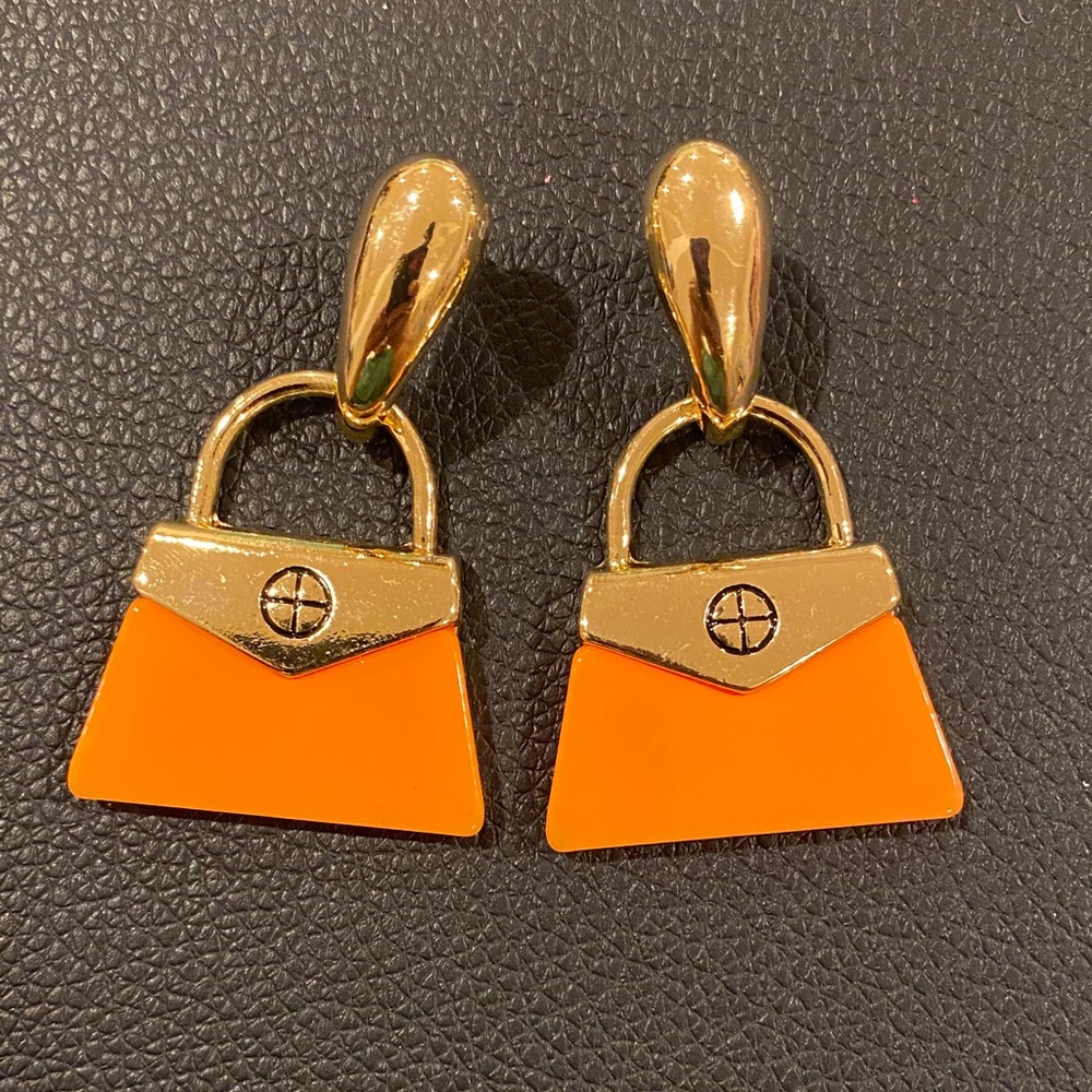 Gold and Orange Handbag Earrings